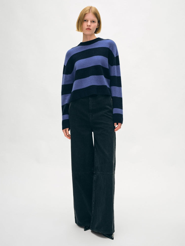 Cashmere Block Striped Crewneck