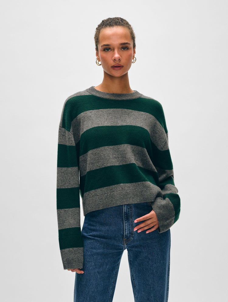 Cashmere Block Striped Crewneck