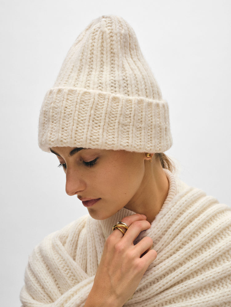 Cashmere Blend Ribbed Beanie